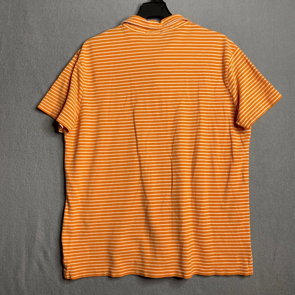 Polo Ralph Lauren Mens Orange White Striped Featherweight Mesh Polo Shirt Size L
